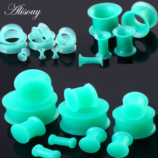 1Pair Flexible Silicone Green Ear Plugs and Tunnels