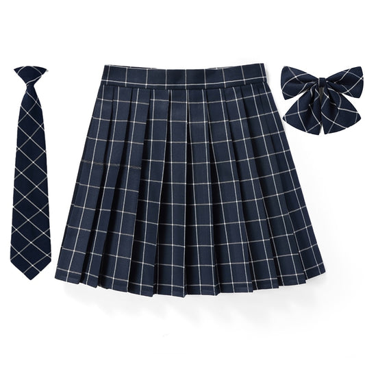 Plaid Pattern Casual Pleated Skirt with Neck Tie